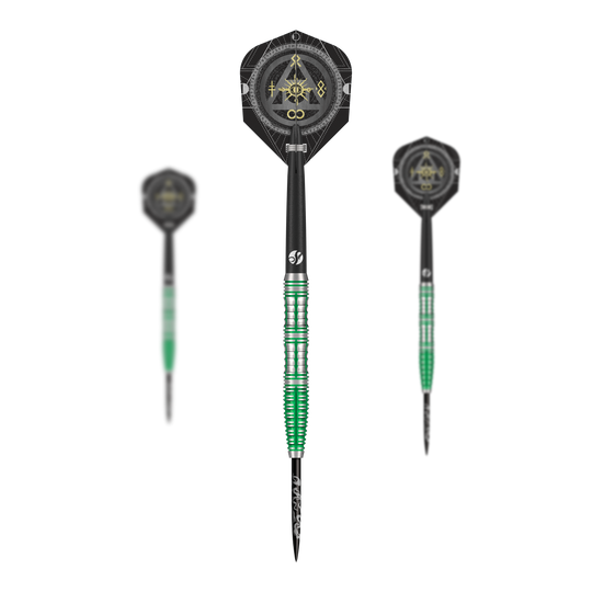 Freccette in acciaio Mythril di Shot Alchemy Abgebildet ist ein Set Shot Alchemy Mythril Steeldarts. Dies sind hochwertige Steeldarts für den professionellen Einsatz.