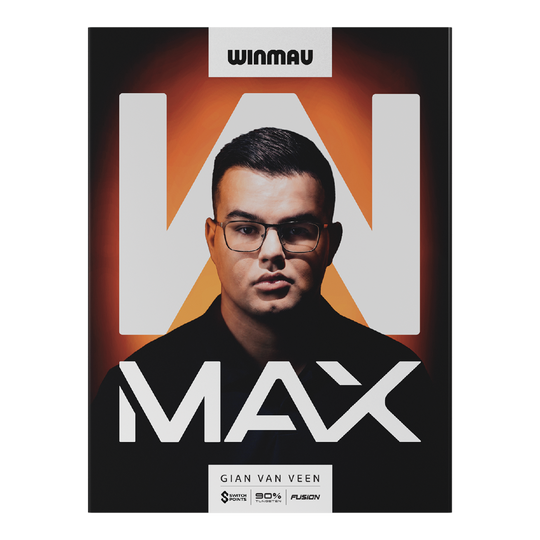Freccette morbide Winmau Gian Van Veen W-MAX - 18g Das Bild zeigt Winmau Gian Van Veen W-MAX Softdarts mit einem Gewicht von 18 Gramm. Die Darts sind nebeneinander angeordnet.