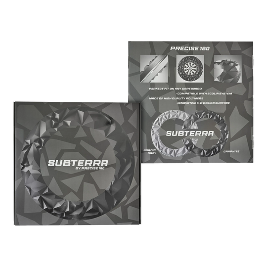 Bersaglio per freccette 3D Subterra di precisione a 180° - Grafite Das Bild zeigt das Precise 180 3D Dartboard Surround Subterra in Graphit. Es handelt sich um ein modernes Dartboard-Zubehör für den professionellen Einsatz.