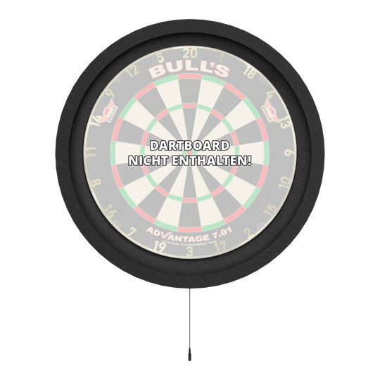 Sistema di illuminazione surround Bulls NL Lumo 2 Light Das Bild zeigt das Bulls NL Lumo 2 Light Surround Beleuchtungssystem, das einen Dartboard-Rahmen mit integrierter Beleuchtung darstellt. In der Mitte steht geschrieben "Dartboard nicht enthalten".