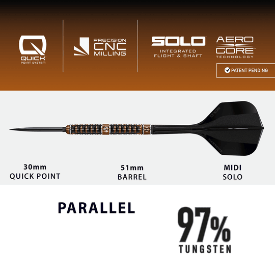 Freccette in acciaio Harrows Tungsten Trinity Quick Point Gezeigt werden die Harrows Wolfram Trinity Quick Point Steeldarts. Diese Darts zeichnen sich durch ihre hohe Präzision und Verarbeitung aus.