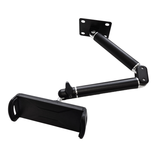 Supporto da parete per tablet McDart TABFlex con braccio flessibile Die Abbildung zeigt die McDart TABFlex Tablet-Wandhalterung mit flexiblem Arm. Die Halterung ist schwarz und kann an der Wand befestigt werden, um ein Tablet flexibel auszurichten.