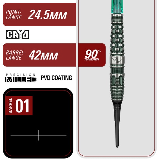 Freccette morbide Target Japan Prime Series PW GEN 3 - 19 g Das Bild zeigt den Target Japan Prime Series PW GEN 3 Softdart - 19g. Die Dartpfeile sind modern gestaltet und für den Softdartbereich geeignet.