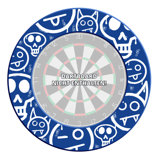 McDart Graffiti Emojis Bersaglio Surround Das Bild zeigt das Dartboard-Surround mit blauen Graffiti-Smilies aus einer anderen Perspektive. Die Bilddatei ist 'MSF-A3_McDart_Graffiti_Smilies_Dartboard_Surround_Blau_3'.
