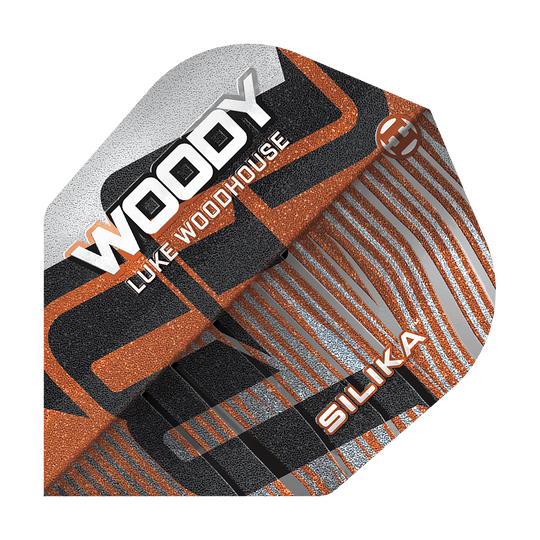 Auf dem Bild ist der Harrows Silika Luke Woodhouse Series 3 No6 Flights Dart Flight zu sehen. Das Produkt wird für den Dartsport verwendet.