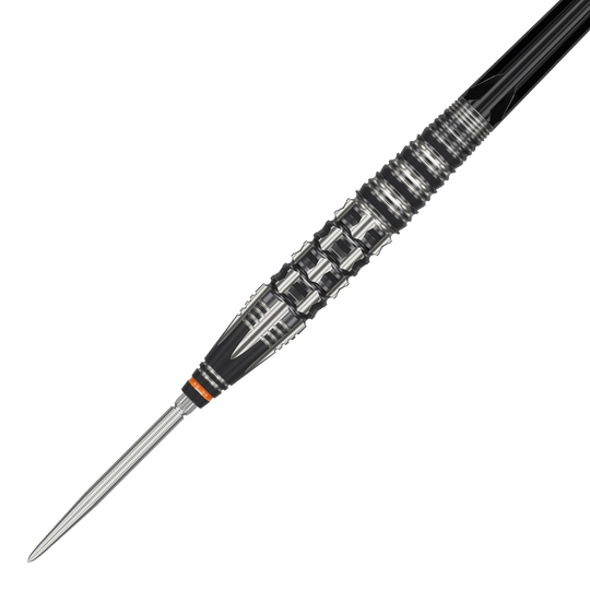 Target Japan Black Marque Dancing Duck GEN 4 freccette in acciaio Das Bild zeigt einen Target Japan Black Marque Dancing Duck GEN 4 Steeldart. Der Dart hat ein auffälliges, schwarz-silbernes Design mit markanten Rillen für besseren Halt.