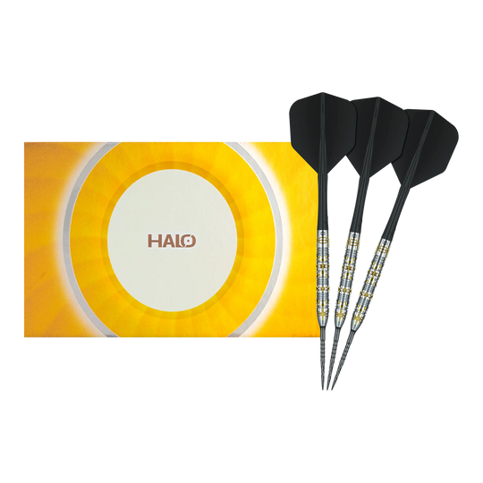 Freccette in acciaio Caliburn Halo H1 - 22,5 g Gezeigt wird ein vollständiges Set der Caliburn Halo H1 Steeldarts - 22,5 g. Die hochwertigen Pfeile sind ideal für den Dartsport.
