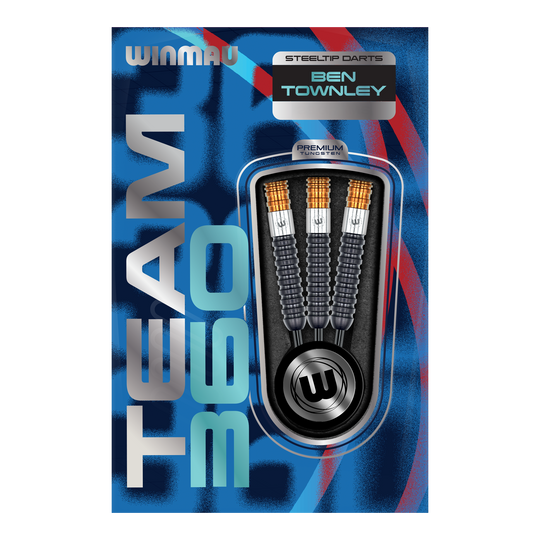 Freccette in acciaio Winmau Team 360 Ben Townley - 23 g Das Bild zeigt die Winmau Team 360 Ben Townley Steeldarts - 23g Darts. Diese Darts sind speziell für professionelle Spieler entworfen.