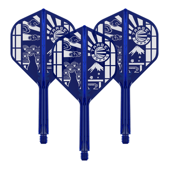 Target Japan K-Flex Blue Limited No2 Voli Standard Das Bild zeigt ein Set vom Target Japan K-Flex Blue Limited No2 Flights 26mm. Es handelt sich um blaue Dartflights in einem Set.