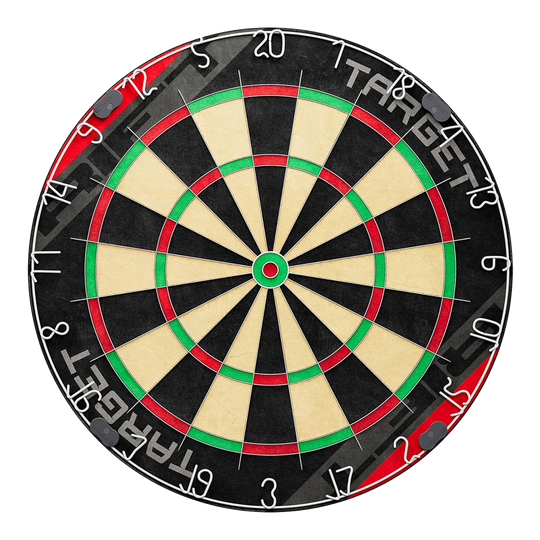 Set di bersagli per freccette in acciaio Target Rift Das Bild stellt das Target Rift Steeldartboard Set dar. Es ist ein hochwertiges Set für Freizeit und Turniere.