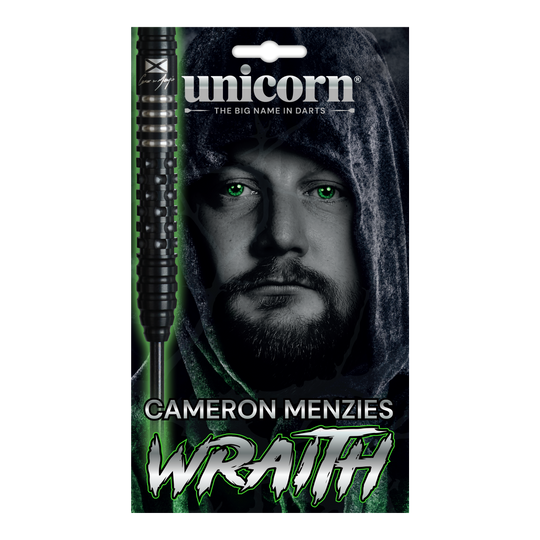 Freccette in acciaio Unicorn Wraith Cameron Menzies - 23 g Das Bild zeigt die Unicorn Wraith Cameron Menzies Steeldarts mit 23 Gramm Gewicht. Sie eignen sich für den Einsatz im Steeldartbereich.