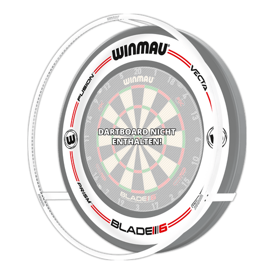 PACCHETTO Illuminazione a LED e surround Winmau Plasma Ice Das Bild zeigt das Winmau Plasma Ice LED Beleuchtung und Surround Bundle für Dartboards. In der Mitte steht: "Dartboard nicht enthalten!"