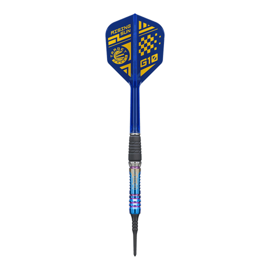 Target Japan Rising Sun GEN10 freccette morbide - 21,5 g Dieses Bild zeigt den Target Japan Rising Sun GEN10 Softdarts mit 21,5g. Der Dart besticht durch seine auffällige Gestaltung und hervorragende Verarbeitung.