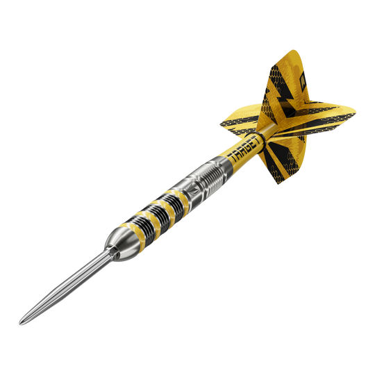 Freccette in acciaio Target Buzz 01 Swiss Points Das Foto zeigt Target Buzz 01 Swiss Points Steeldarts. Sie bieten eine gute Griffigkeit und Präzision beim Wurf.