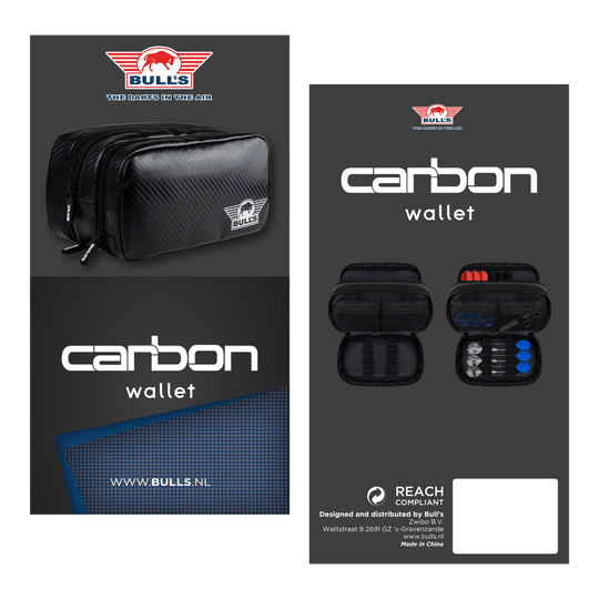 Portafoglio in carbonio Bulls NL Auf dem Foto ist das Bulls NL Carbon Wallet zu sehen. Es handelt sich um ein hochwertiges Dart-Accessoire zur Aufbewahrung.