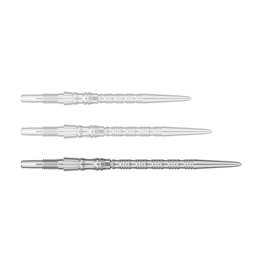 Punte per freccette Target Signature Swiss Point TRB in acciaio - argento Einzelne silberne Dartspitze mit einer Länge von 42 mm wird gezeigt. Dies ist die Target SwissPoint Signature TRB Dartspitze.