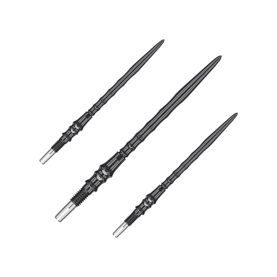 Punte per freccette Target Japan Premium Swiss Point in acciaio - Nere Das Bild zeigt ein Set von schwarzen Steeldartspitzen, SwissPoint, 40 mm von Target Japan Premium. Mehrere Spitzen sind nebeneinander angeordnet.