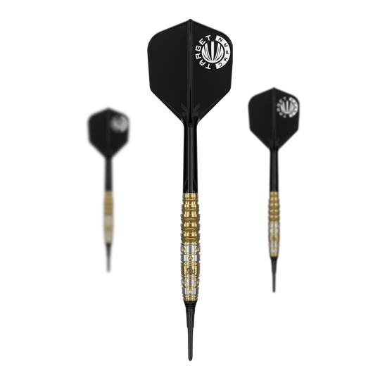 Abgebildet ist das Set der Target Japan Prime Series Mayuko Morita Mayo GEN7.5 Softdarts mit 20 Gramm. Das Set zeigt alle enthaltenen Darts und Zubehör für Softdartspieler.