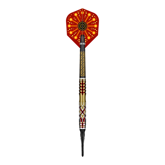 Freccette morbide Shot Goths Alaric - 20 g Abgebildet sind die Shot Goths Alaric Softdarts mit einem Gewicht von 20g. Die Darts sind aus nächster Nähe von der Seite zu sehen.