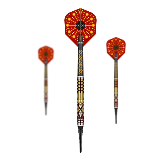 Freccette morbide Shot Goths Alaric - 20 g Das Foto zeigt ein Set der Shot Goths Alaric Softdarts mit 20g. Die Darts sind zusammen als komplettes Set dargestellt.