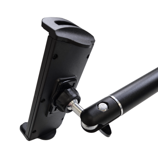 Supporto da parete per tablet McDart TABFlex con braccio flessibile Das Bild zeigt die McDart TABFlex Tablet Wandhalterung mit flexiblem Arm. Die Halterung ist schwarz und lässt sich einstellen, um ein Tablet sicher zu befestigen.