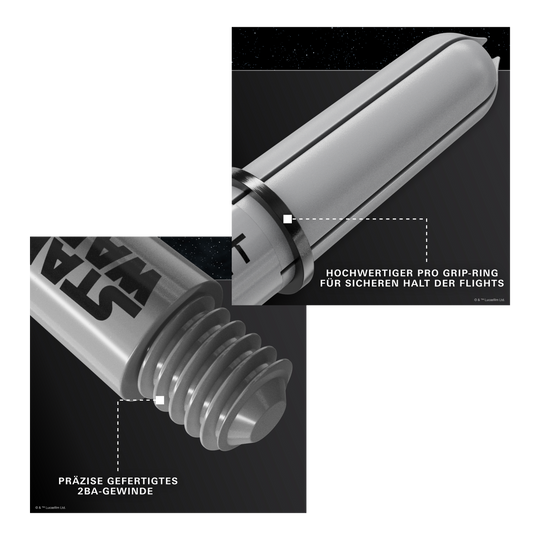 Aste Target Star Wars ProGrip - Grigio Gezeigt wird das Produkt Target Star Wars ProGrip Shafts - Grau. Die robusten Dartschäfte sind in Grau gehalten.