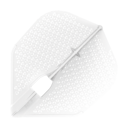 L-Style Flights Dimple Champagne L3PRO Shape Das Bild zeigt ein weißes Dartflight mit einer dimpled, also genoppten Oberfläche. Es handelt sich um das Produkt "L-Style Flights Dimple Champagne L3PRO Shape".