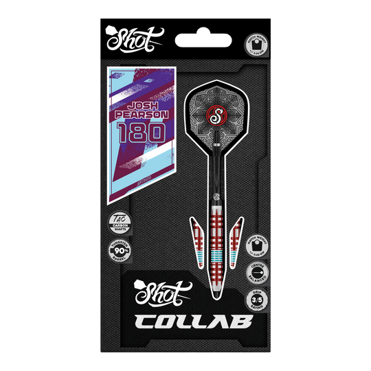 Shot Collab Pro Series Josh Pearson Steeldarts - 23 g Auf dem Foto sind die Shot Collab Pro Series Josh Pearson Steeldarts - 23g zu sehen. Sie eignen sich ideal für professionelle Dartspieler.