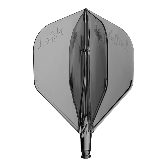 Volo di ricambio L-Style L-System L1 Abgebildet ist ein durchsichtiger Ersatzflight für Dartpfeile in Schwarz. Die Oberfläche ist glänzend.