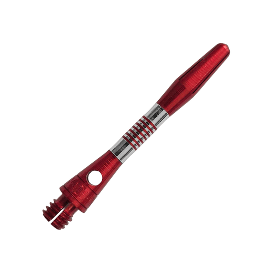 Aste in alluminio Bulls NL Cetra - Rosse Gezeigt werden rote BullsNL Cetra Aluminium Shafts mit einer Länge von 34 mm. Das Produkt ist für das Dartspiel gedacht.