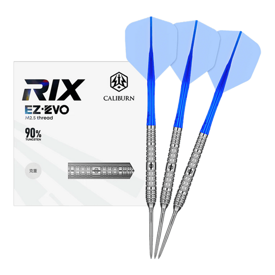 Freccette in acciaio Caliburn Rix EZ-EVO R4 Das Foto zeigt die Caliburn Rix EZ-EVO R4 Steeldarts in voller Ansicht. Die Darts sind modern gestaltet und für professionelle Spieler geeignet.