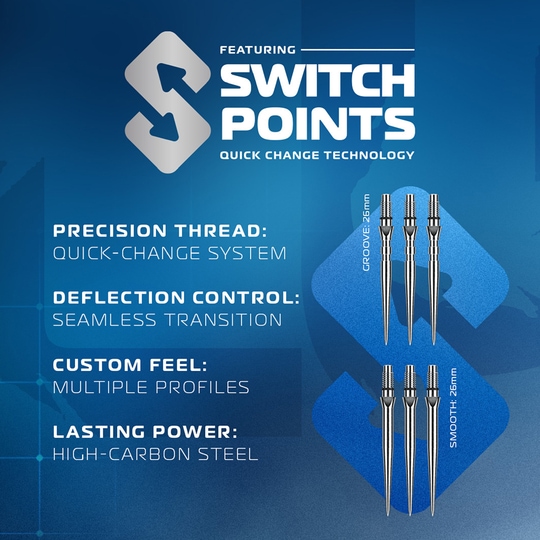 Freccette in acciaio Winmau Lunaris Tapered Switch Point Das Bild zeigt die Winmau Lunaris Tapered Switch Point Steeldarts. Die Darts haben ein modernes Design und sind für präzises Spielen entwickelt.