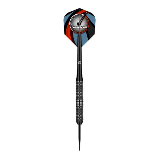 Freccette in acciaio smaltato Shot Redline Der Shot Redline Blazed Steeldart ist ein schwarzer Dartpfeil mit einem gerillten Griff und einer spitzen Metallspitze. Das Dartflight zeigt ein modernes Design mit rot, blau und schwarzen Farben sowie dem "Redline"-Logo.