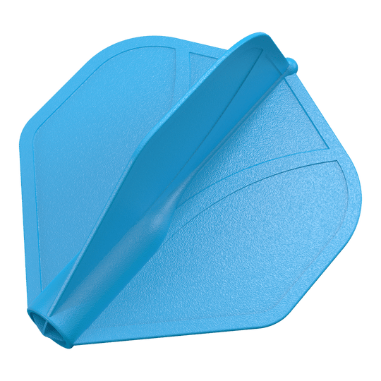Alette standard n. 2 stampate con profilo alare Shot Das Bild zeigt ein blaues Dartflügel-Set mit strukturierter Oberfläche. Die Flügel sind in einer aerodynamischen Form modelliert.