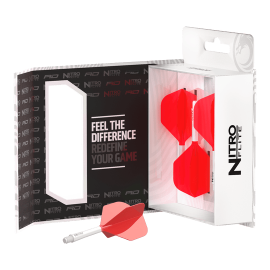Red Dragon Nitroflite - Asta bianca, alette rosse n. 2 Zu sehen ist das Red Dragon Nitroflite Set mit weißen Schäften und No2 Flights in Rot. Dieses Zubehör ist für hochwertige Dart-Performance konzipiert.
