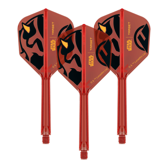 Voli Target Star Wars K-Flex Darth Maul No6 Abgebildet ist ein Produkt mit dem Namen 410522_Target_StarWars_KFlex_DarthMaul_No6_Flights_Medium_33mm_1Set. Das Bild zeigt vermutlich Dart-Flights mit Star Wars Darth Maul Motiv.