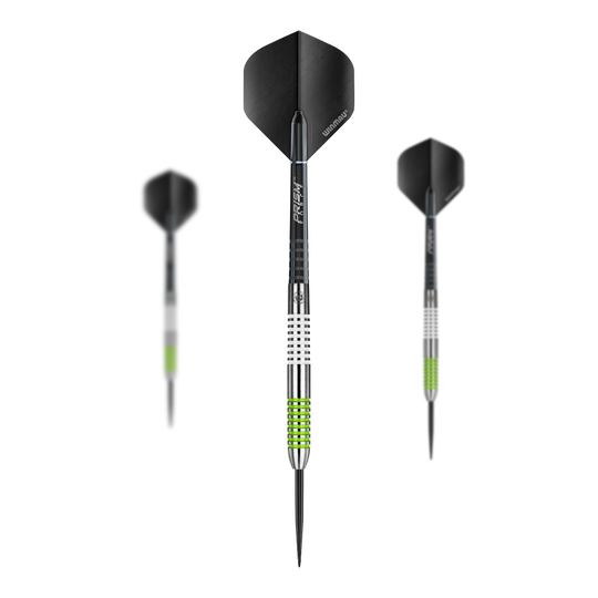 Freccette in acciaio Winmau Ton Machine Die Winmau Ton Machine Steeldarts als Set sind zu sehen. Dieses Produkt enthält mehrere Dartpfeile für das Spiel.