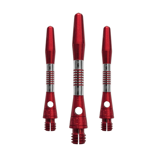 Aste in alluminio Bulls NL Cetra - Rosse Abgebildet ist ein Set roter Aluminium Shafts mit 34 mm Länge. Sie werden wahrscheinlich beim Dartspiel verwendet.