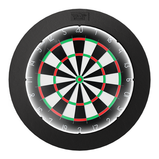 Sistema di illuminazione Bulls NL Lumo Light Surround Das Bild zeigt das Produkt "Bulls NL Lumo Light Surround Beleuchtungssystem", das eine Dartscheibe mit integriertem LED-Licht darstellt. Die Beleuchtung sorgt für eine optimale Ausleuchtung des Spielfelds.