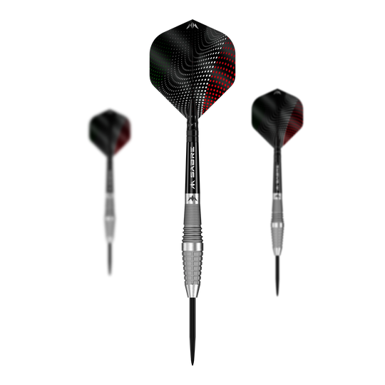 Mission Michele Turetta Freccette in acciaio sabbiato - 23 g Mission Michele Turetta Sandblasted Steeldarts - 23g im Set dargestellt. Das Bild zeigt mehrere Dartpfeile als Produktset mit sandgestrahlter Optik.