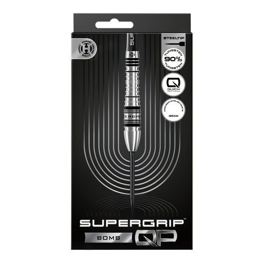 Freccette in acciaio Harrows Supergrip Bomb Quick Point Gezeigt werden die Harrows Supergrip Bomb Quick Point Steeldarts. Das Produkt bietet hohe Kontrolle und Stabilität beim Wurf.