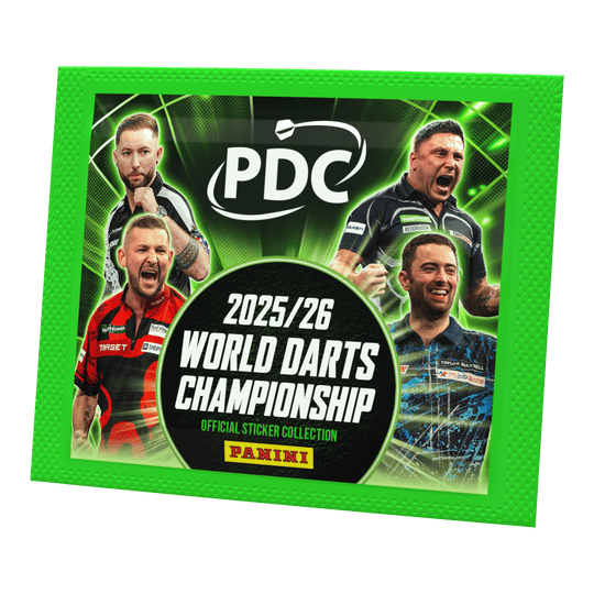 Panini PDC World Darts Championship 2025/26 - Pacchetto adesivi Panini PDC World Darts Championship 2025/26 - Sticker Pack. Die Packung enthält Sticker für das Sammelalbum der Darts-Weltmeisterschaft.