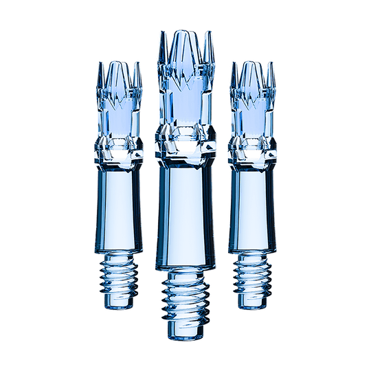 Alberi di ricambio per sistema L-Style - Blu trasparente Ein Set an blauen transparenten Ersatzshafts ist zu sehen. Die Shafts sind sortiert dargestellt.