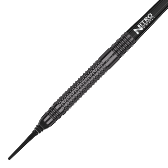Freccette morbide Red Dragon T-800 - 20 g Das Bild zeigt einen Red Dragon T-800 Softdart mit einem Gewicht von 20 Gramm. Der Dart ist schwarz und hat eine strukturierte Griffzone für besseren Halt.