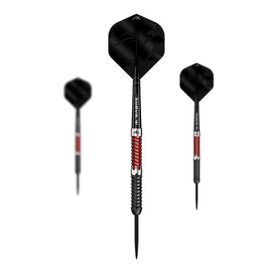 Freccette Mission Llew Bevan Black Red Electro Steel - 23 g Mission Llew Bevan Black Red Electro Steeldarts - 23g. Set aus schwarzen und roten Steeldarts mit 23 Gramm.
