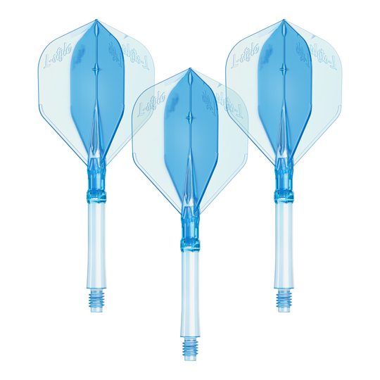 Voli L-Style L-System L1 - Blu trasparente Dargestellt ist ein Set L-Style L-System Flights in klarblau, in der großen Größe 330. Das Produkt ist ein Zubehörteil für Dartpfeile.
