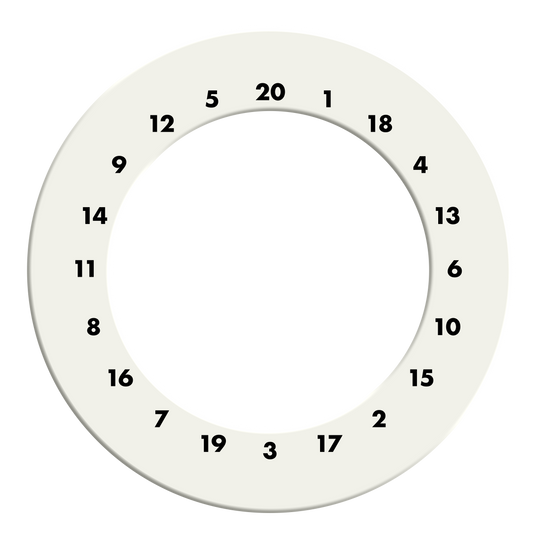 Cornice per bersaglio per freccette con numeri HD - Colori personalizzati Das Bild zeigt einen weißen Dartboard-Surround ohne Logo. Der Dateiname des Produkts ist 'DBS-HDOL-weiss_HD_Zahlen_Dartboard_Surround_Ohne_Logo_Wei_2'.