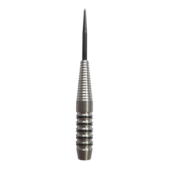 Freccette McDart Black Ring Shark in acciaio - 24 g Das Bild zeigt die McDart Black Ring Shark Steeldart-Barrels mit einem Gewicht von 24g. Die Oberfläche ist besonders griffig gestaltet.