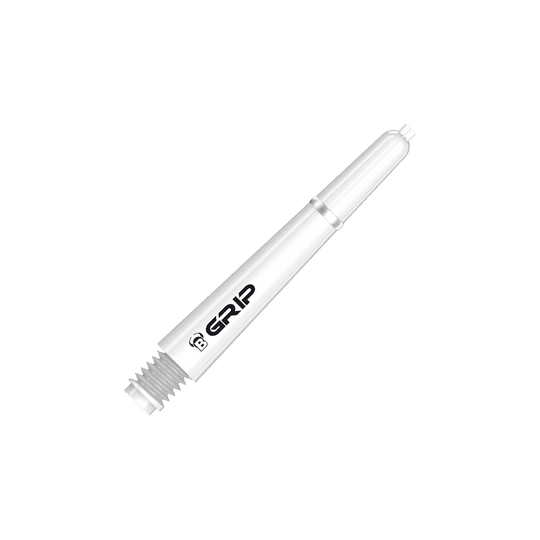 BS55079_Bulls_B-Grip-2_SL_Shafts_Weiss_35mm_2 Das Bild zeigt einen weißen Dartshaft mit der Aufschrift "B GRIP". Es handelt sich um das Produkt "Bulls B-Grip-2 SL Shafts - Weiß".