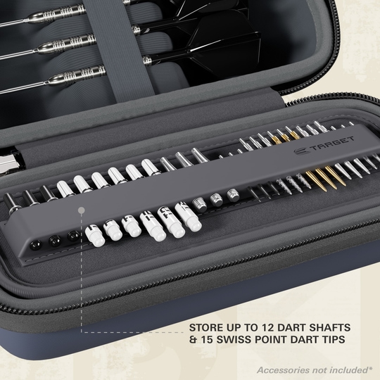 Custodia per freccette Target BOA Das Bild zeigt ein Target BOA Dartcase in den Farben Navy und Dunkelgrau. Es ist eine praktische Tasche für Dartspieler.